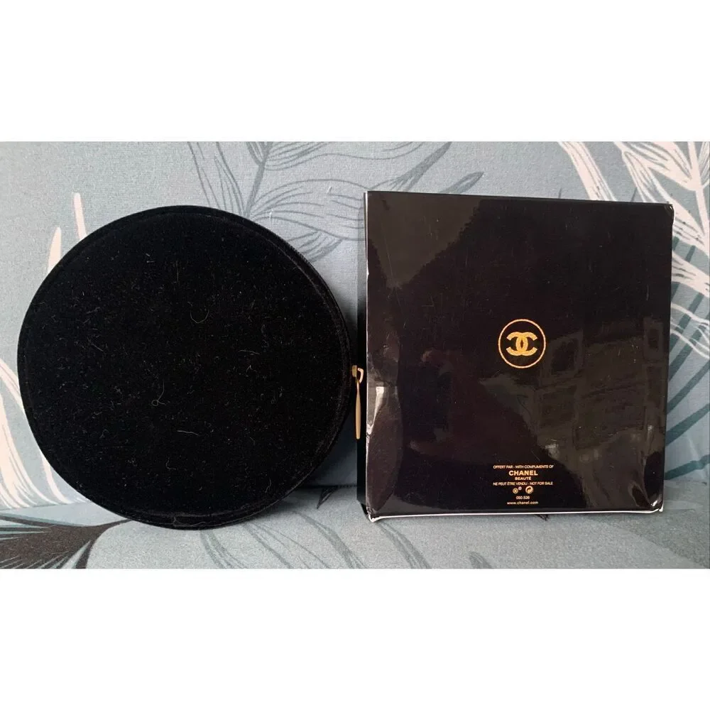NEW in BOX CHANEL DOUBLE compact MIRROR & Velour Cosmetic Makeup Bag SET LOT